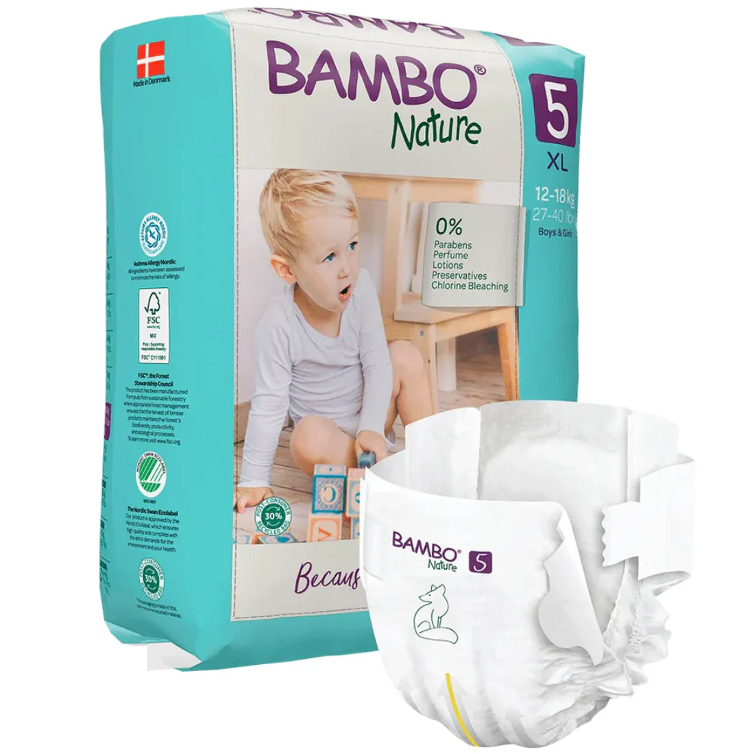 Bambo Nature Taped Diapers Size 5 (XL) (22 pcs) (12-18 kg)