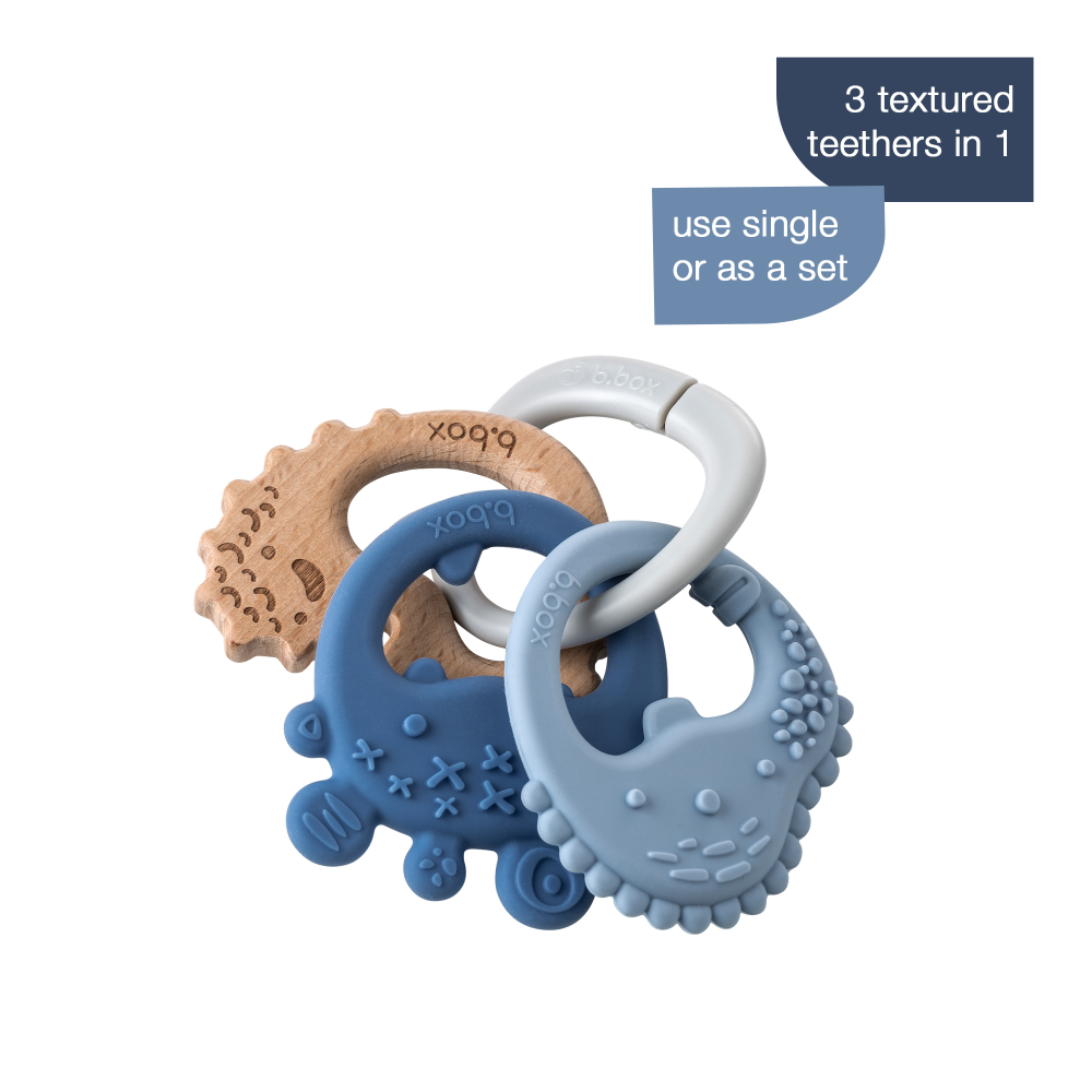 B.Box Trio Teether - Three Stage Teething Relief for Front, Middle & Back Gums - Antibacterial Beechwood & Silicone