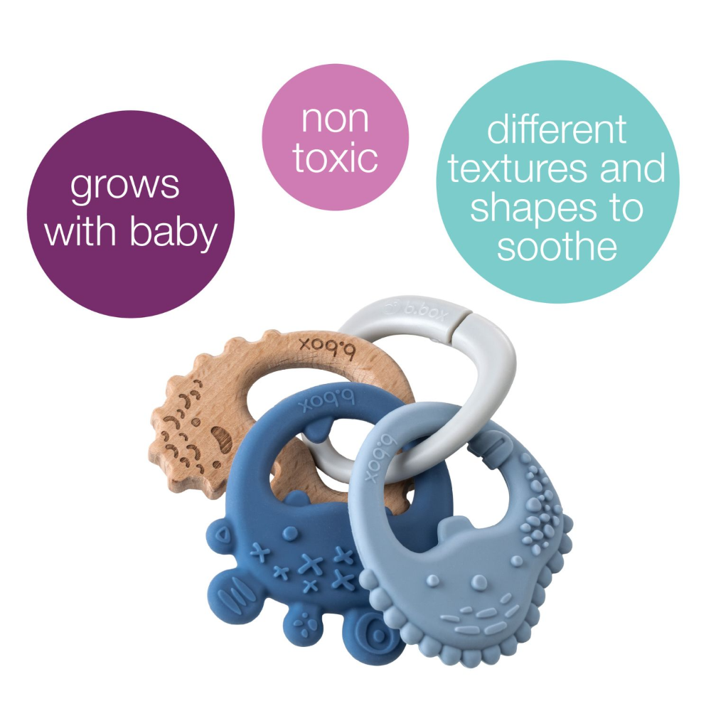 B.Box Trio Teether - Three Stage Teething Relief for Front, Middle & Back Gums - Antibacterial Beechwood & Silicone