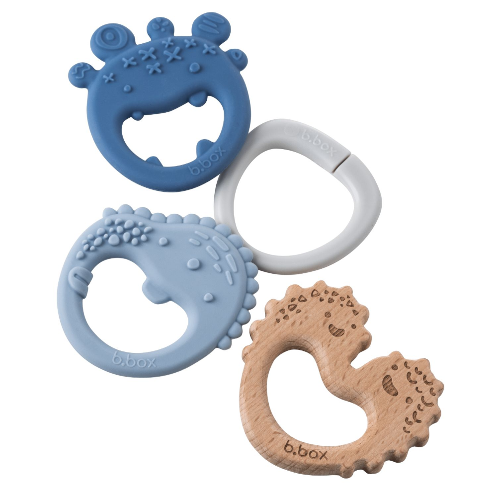 B.Box Trio Teether - Three Stage Teething Relief for Front, Middle & Back Gums - Antibacterial Beechwood & Silicone