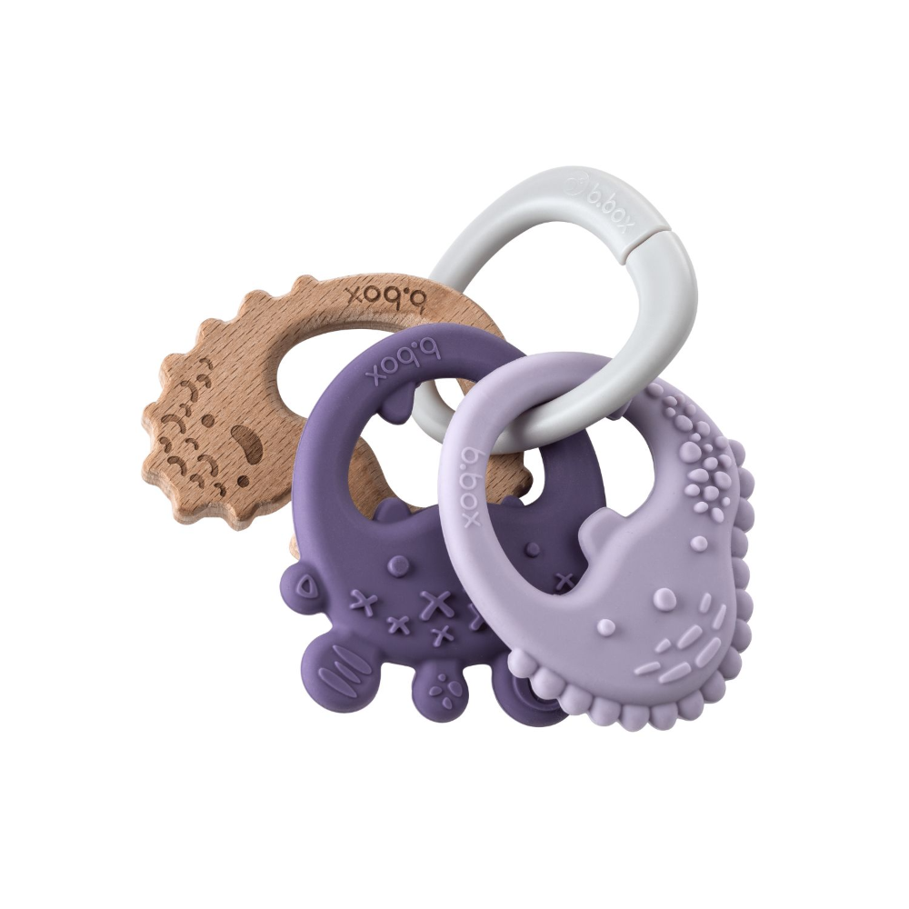 B.Box Trio Teether - Three Stage Teething Relief for Front, Middle & Back Gums - Antibacterial Beechwood & Silicone
