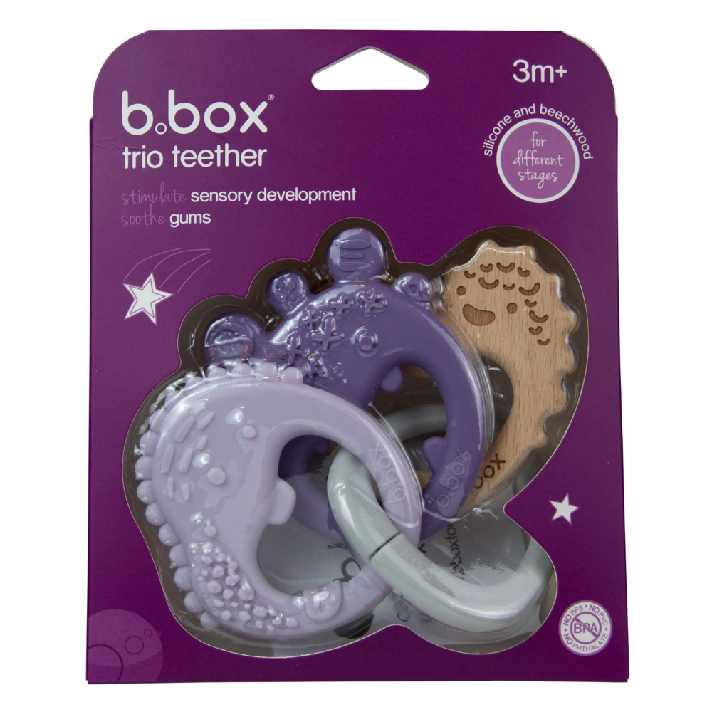 B.Box Trio Teether - Three Stage Teething Relief for Front, Middle & Back Gums - Antibacterial Beechwood & Silicone