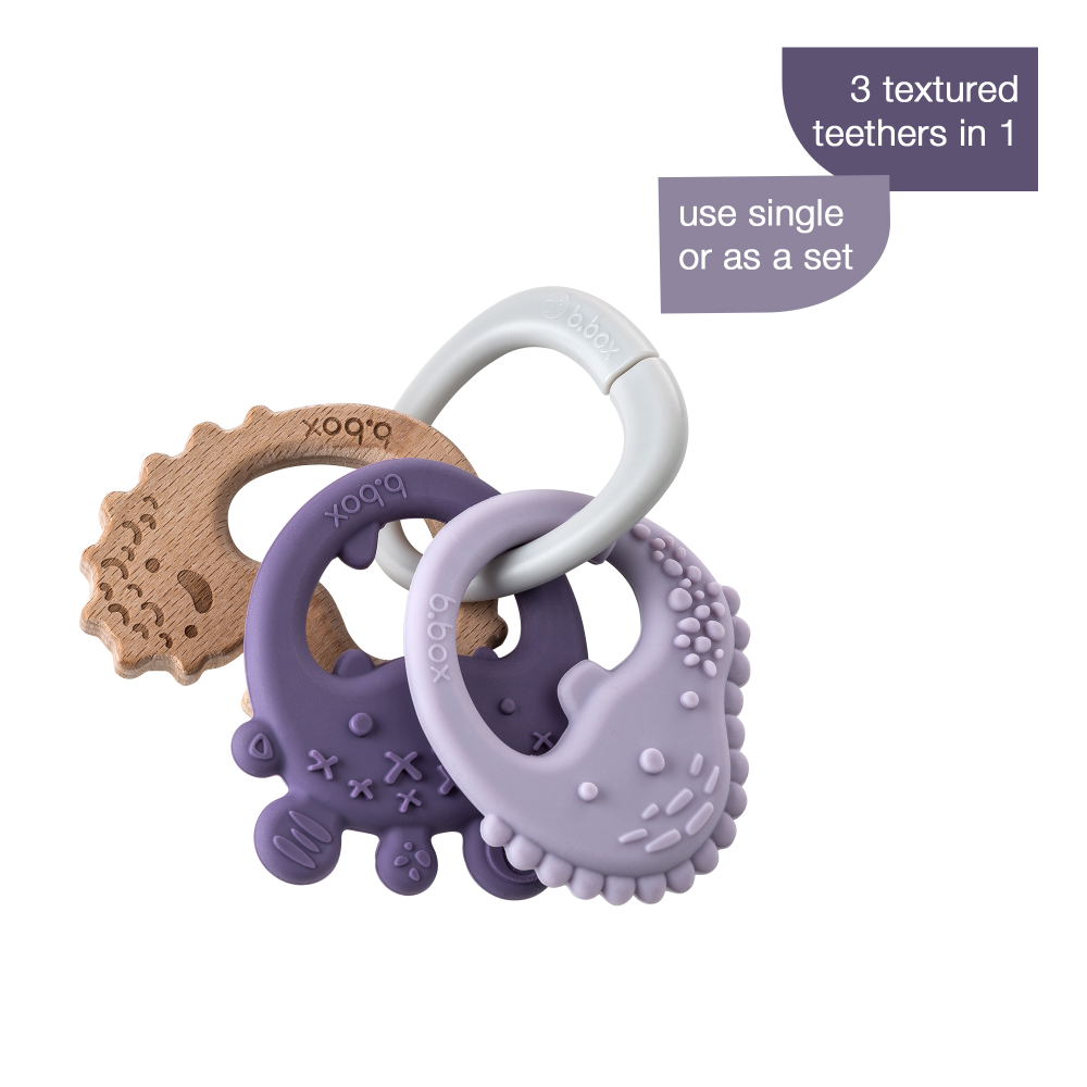 B.Box Trio Teether - Three Stage Teething Relief for Front, Middle & Back Gums - Antibacterial Beechwood & Silicone