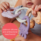 B.Box Trio Teether - Three Stage Teething Relief for Front, Middle & Back Gums - Antibacterial Beechwood & Silicone