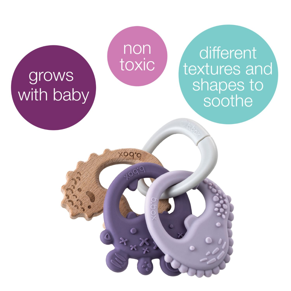 B.Box Trio Teether - Three Stage Teething Relief for Front, Middle & Back Gums - Antibacterial Beechwood & Silicone