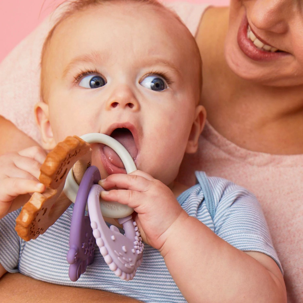 B.Box Trio Teether - Three Stage Teething Relief for Front, Middle & Back Gums - Antibacterial Beechwood & Silicone