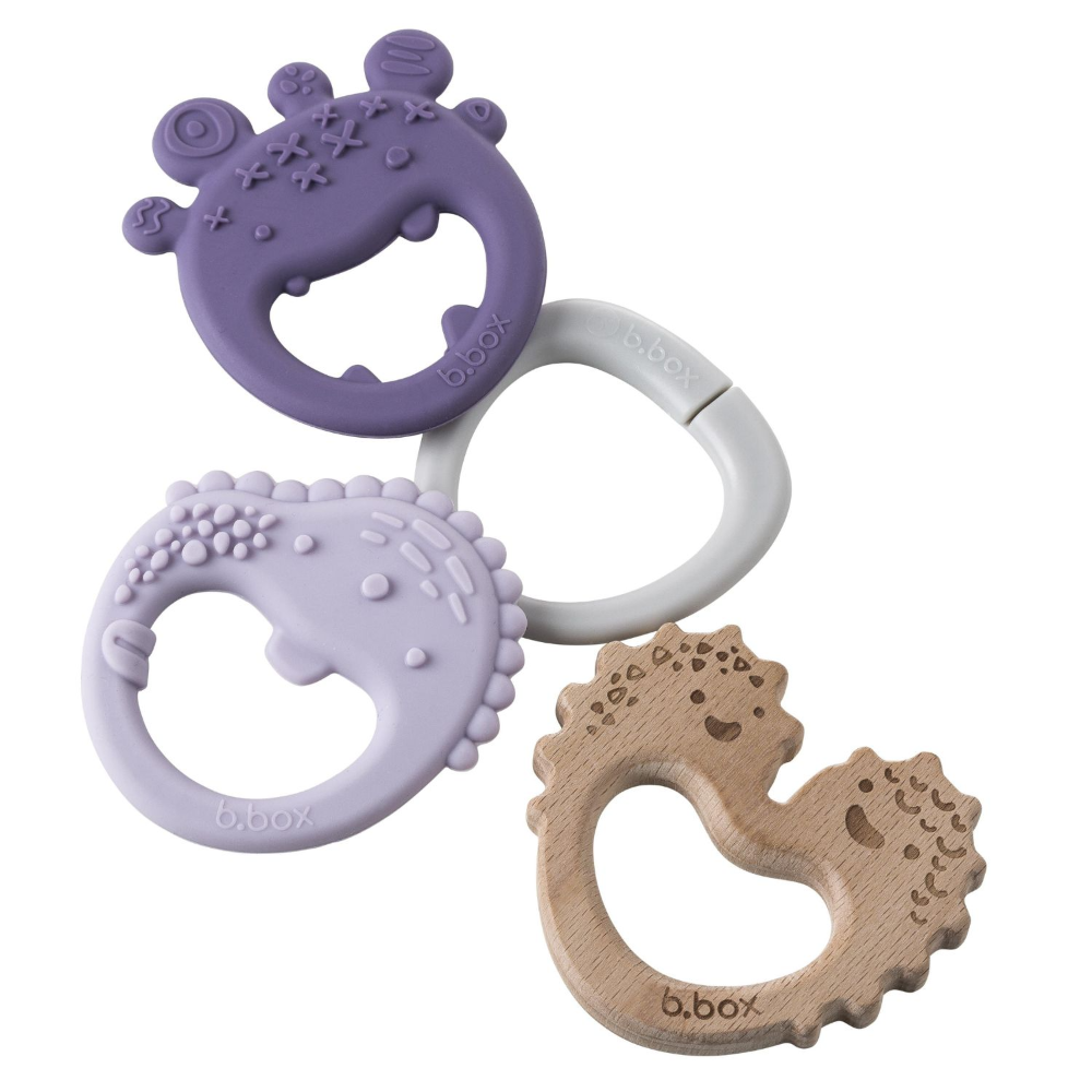 B.Box Trio Teether - Three Stage Teething Relief for Front, Middle & Back Gums - Antibacterial Beechwood & Silicone