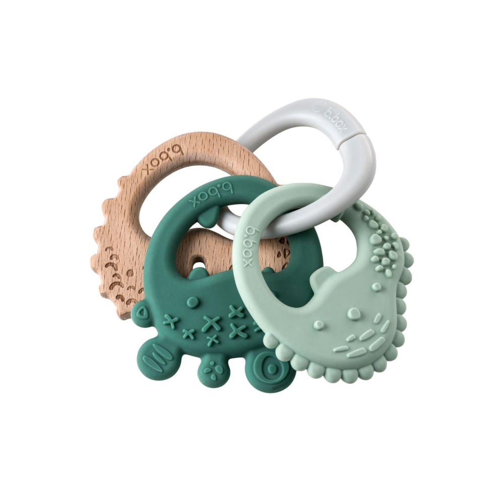 B.Box Trio Teether - Three Stage Teething Relief for Front, Middle & Back Gums - Antibacterial Beechwood & Silicone
