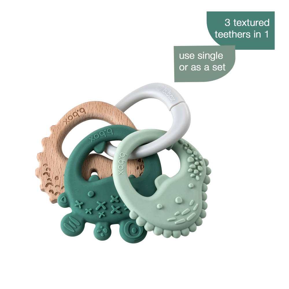 B.Box Trio Teether - Three Stage Teething Relief for Front, Middle & Back Gums - Antibacterial Beechwood & Silicone