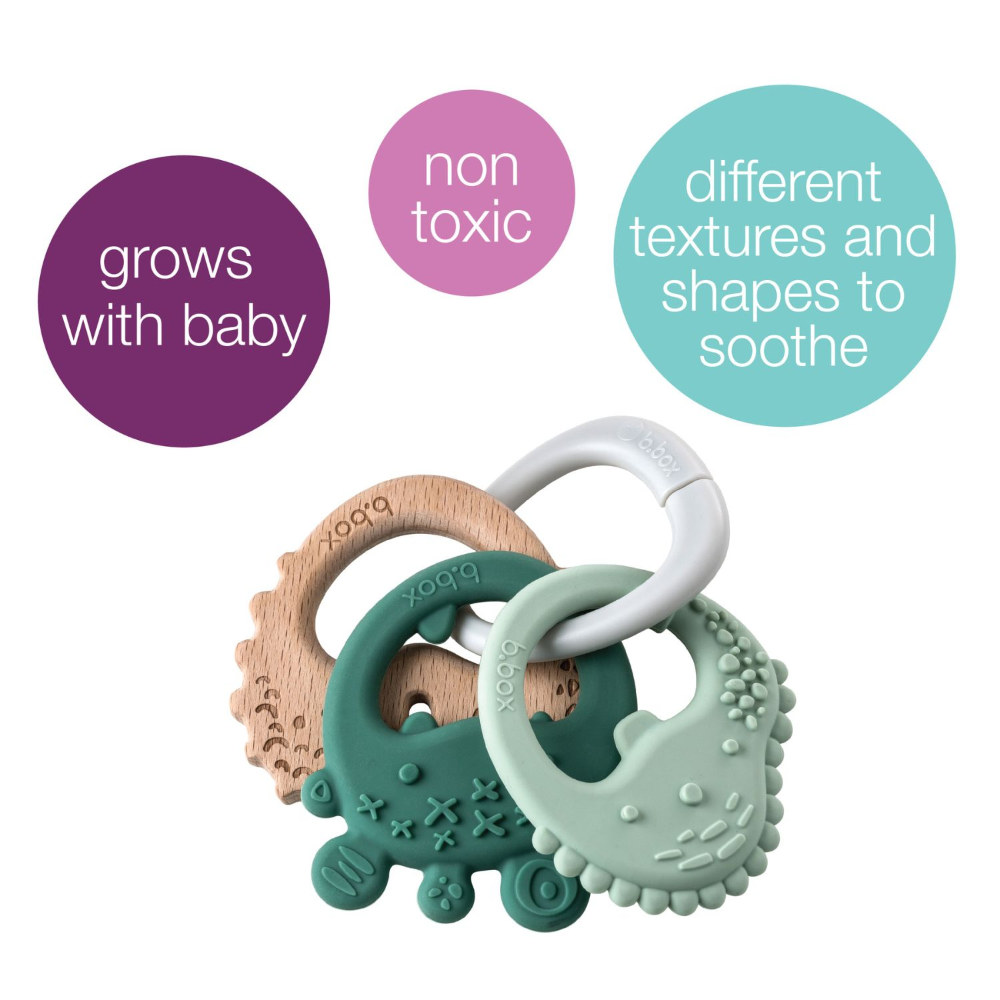 B.Box Trio Teether - Three Stage Teething Relief for Front, Middle & Back Gums - Antibacterial Beechwood & Silicone