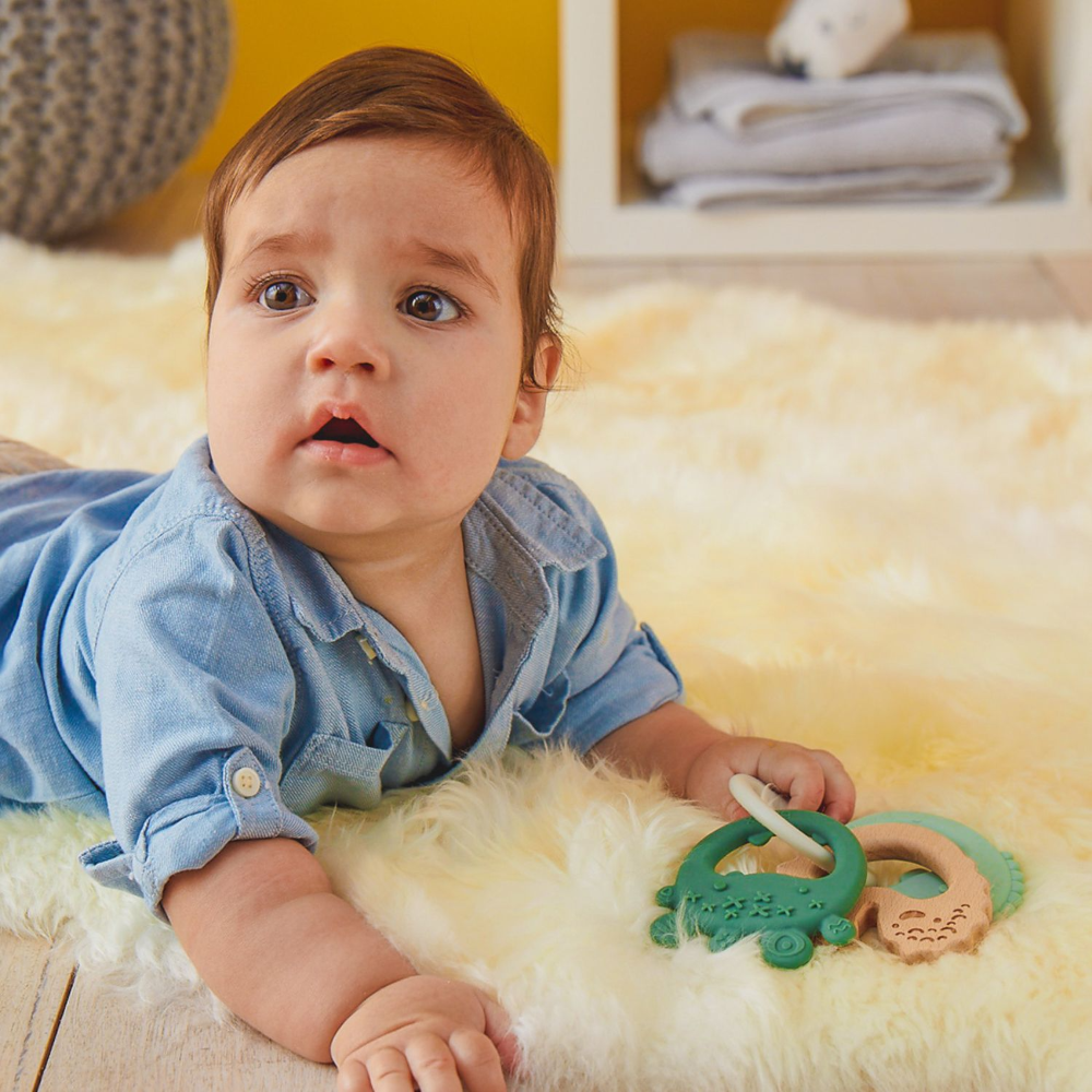 B.Box Trio Teether - Three Stage Teething Relief for Front, Middle & Back Gums - Antibacterial Beechwood & Silicone