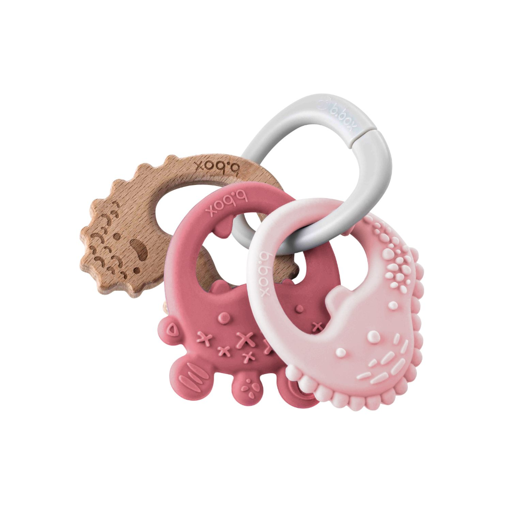 B.Box Trio Teether - Three Stage Teething Relief for Front, Middle & Back Gums - Antibacterial Beechwood & Silicone