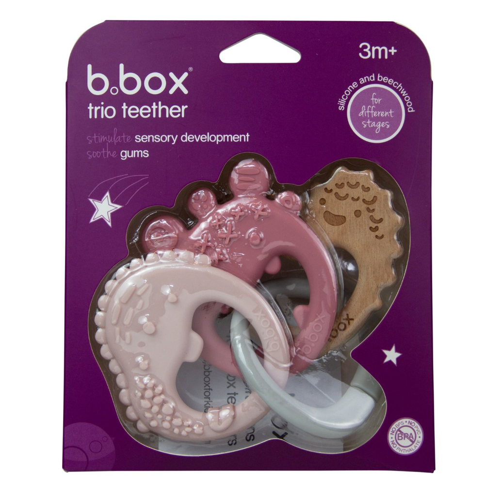 B.Box Trio Teether - Three Stage Teething Relief for Front, Middle & Back Gums - Antibacterial Beechwood & Silicone