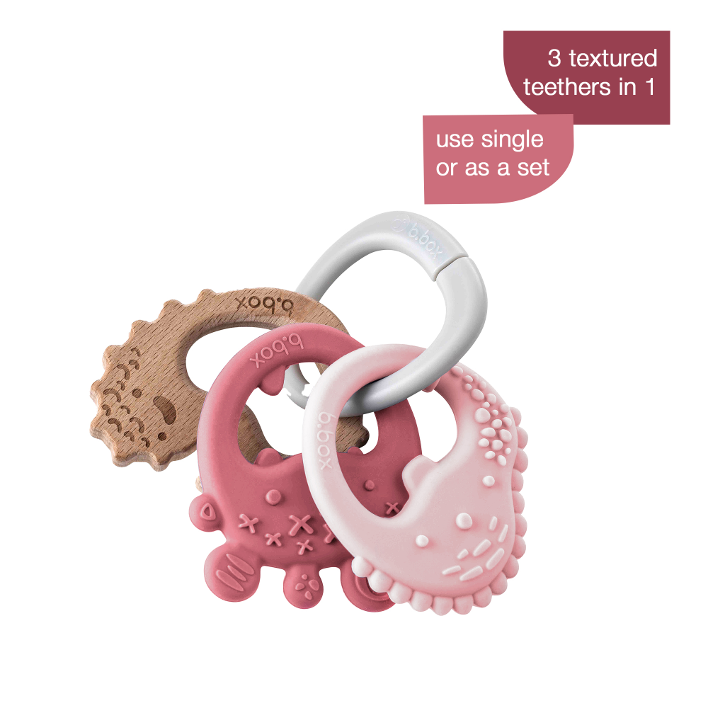 B.Box Trio Teether - Three Stage Teething Relief for Front, Middle & Back Gums - Antibacterial Beechwood & Silicone