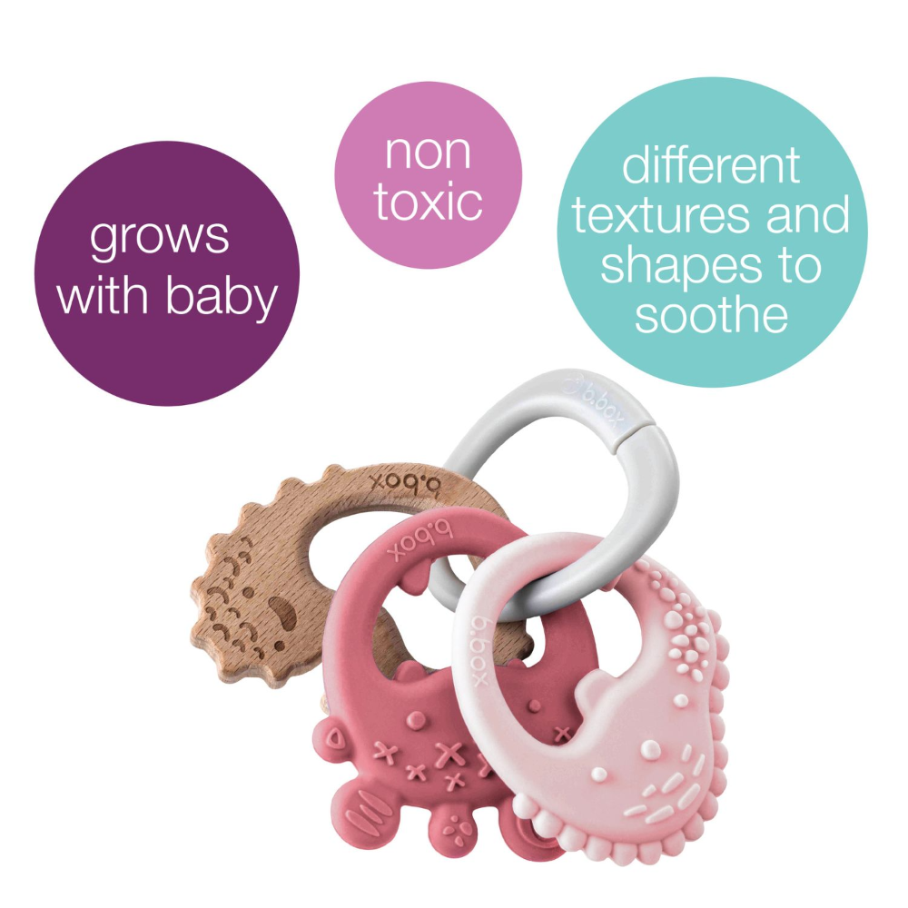 B.Box Trio Teether - Three Stage Teething Relief for Front, Middle & Back Gums - Antibacterial Beechwood & Silicone