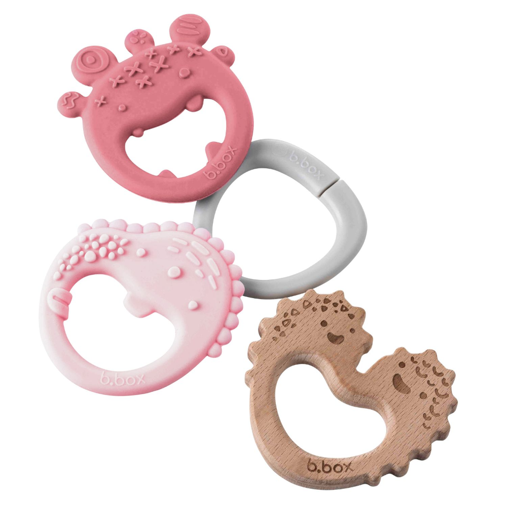 B.Box Trio Teether - Three Stage Teething Relief for Front, Middle & Back Gums - Antibacterial Beechwood & Silicone