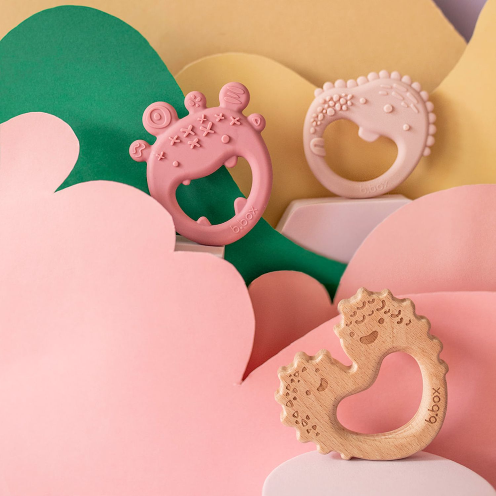 B.Box Trio Teether - Three Stage Teething Relief for Front, Middle & Back Gums - Antibacterial Beechwood & Silicone