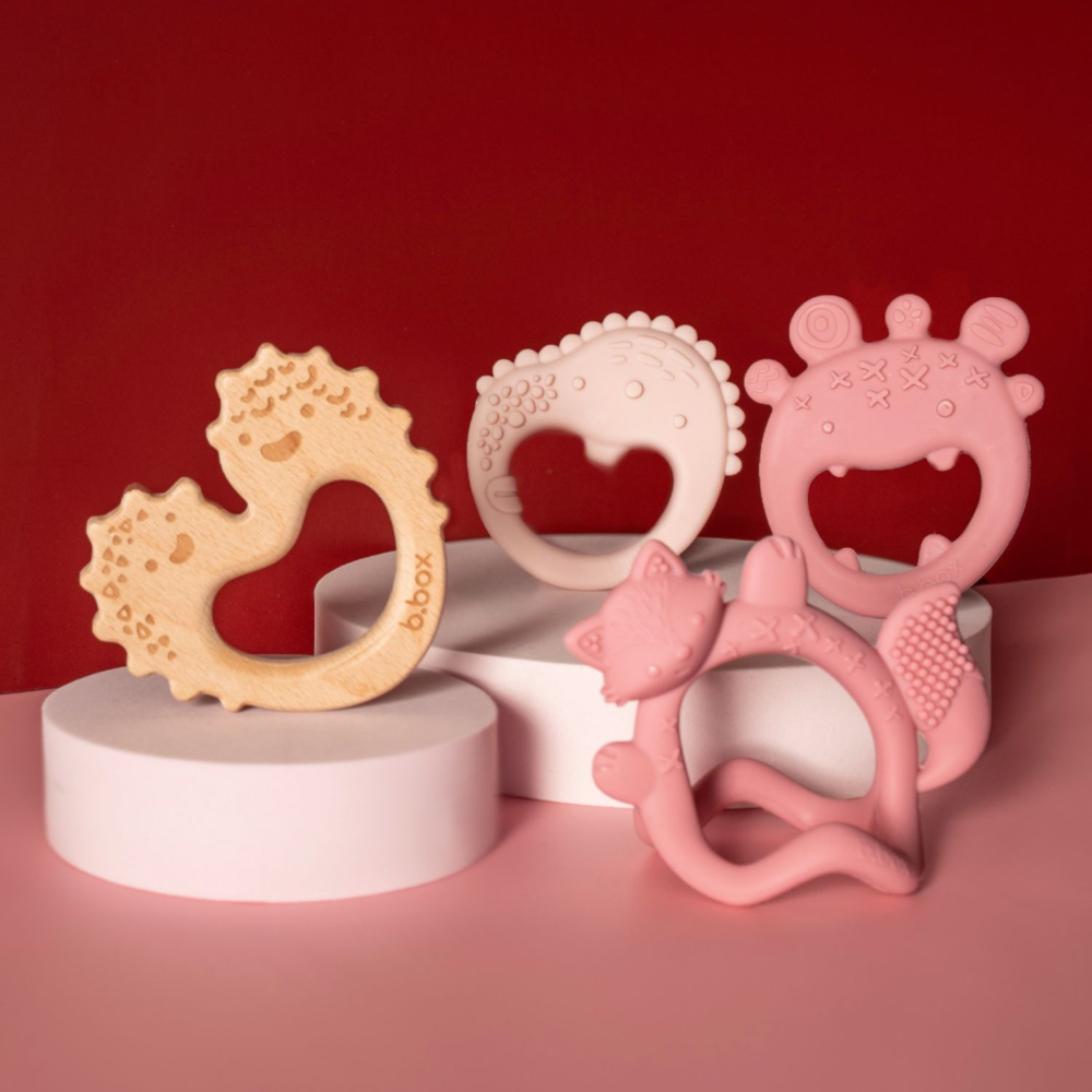 B.Box Trio Teether - Three Stage Teething Relief for Front, Middle & Back Gums - Antibacterial Beechwood & Silicone