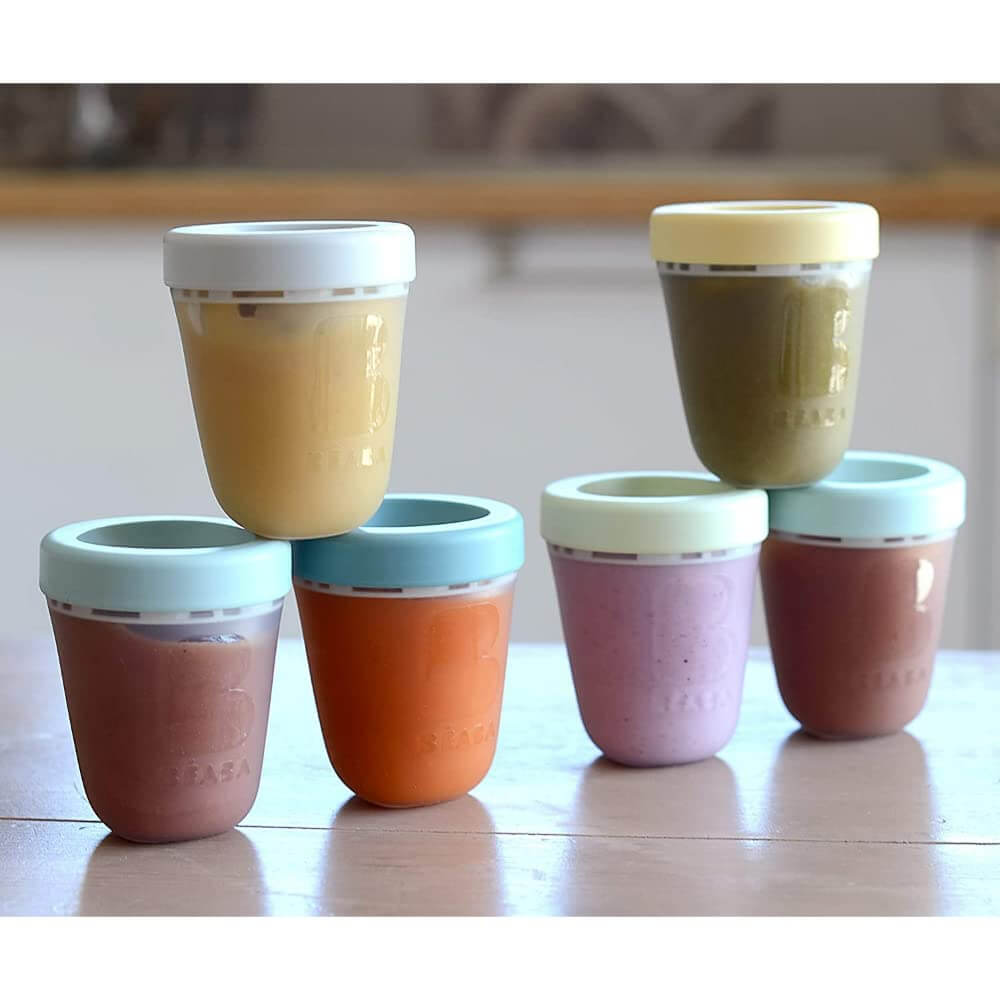 Beaba Silicone Storage Container - Ideal Airtight Container for Storing Baby Snacks and Meals, Stackable & Interlocking Design, Travel Friendly, 200ML, Set of 3