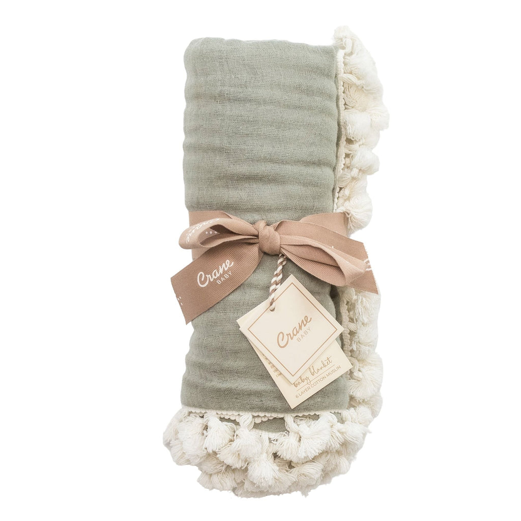 Crane Baby 6 Layer Muslin Blanket Fern - Dark Green
