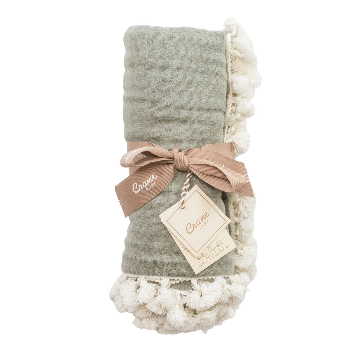 Crane Baby 6 Layer Muslin Blanket Fern - Dark Green