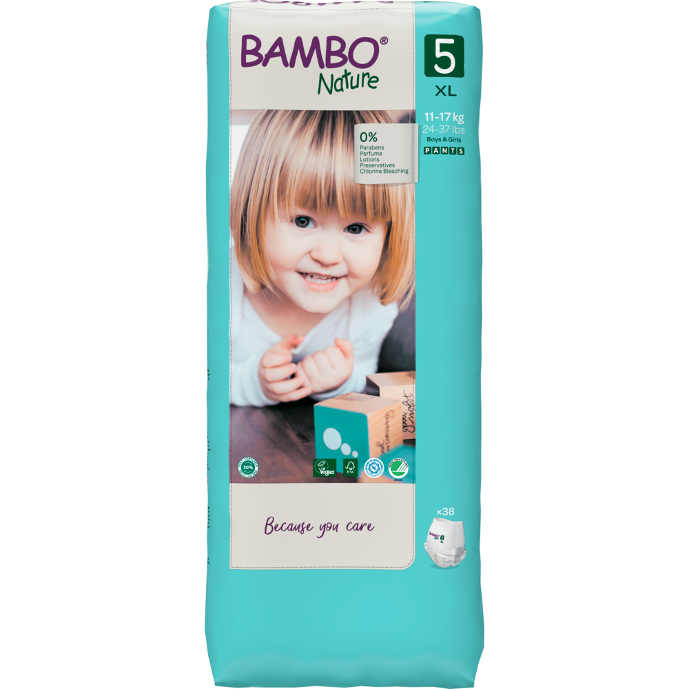 Bambo Nature Premium Baby Pants Diapers for Babies, XL Size (11-17 Kgs), Super Absorbent, Breathable, Extra Soft, Dermatologically Tested, Hypoallergenic Infant Nappies With Wetness Indicator