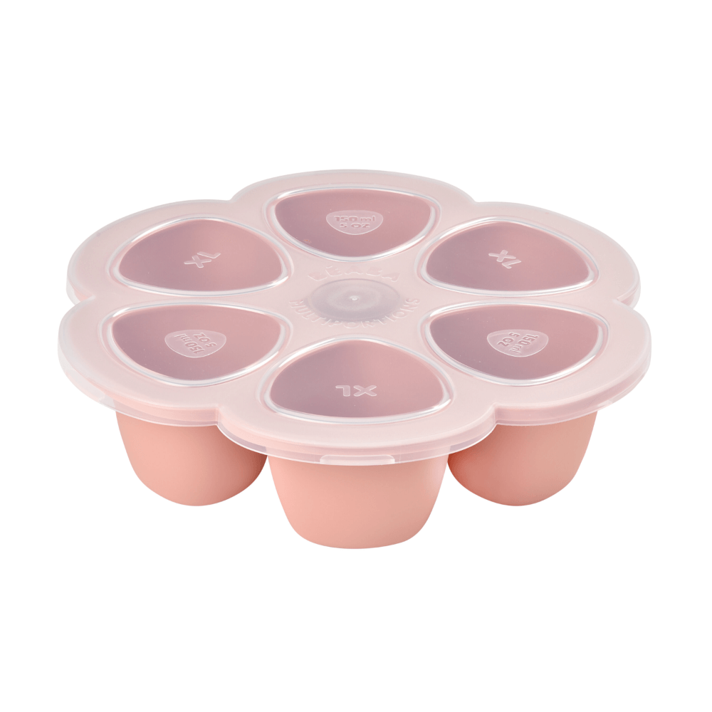 Beaba Silicone Multiportion Tray with Airtight Lid for Baby Food Storage - Ideal Container for Storing Snacks & Baby Meals, Easy Grip, Freezer & Microwave Safe, 6 Servings of 150ml Each