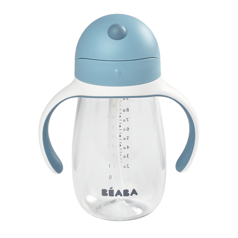Beaba 2-in-1 Baby Sipper Water Bottle, Anti Spill Sippy Cup with Soft Silicone Straw for Toddlers, Kids, 100% Waterproof, Easy to Open, Removable Handles, Tritan and Silicone - 300 ml, 8m+