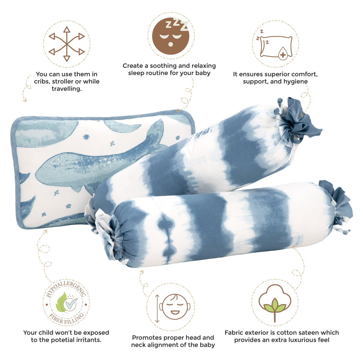 Crane Baby Pillow and Bolster Set - Caspian Whale