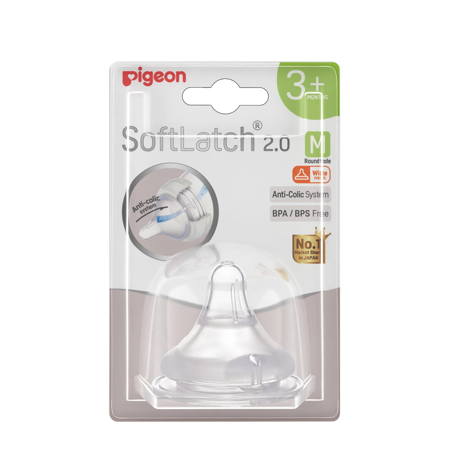 Pigeon Wide Neck Softlatch 2.0 Nipple M size (blister)