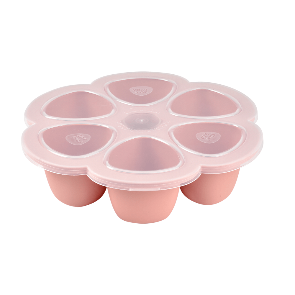 Beaba Silicone Multiportion Tray with Airtight Lid for Baby Food Storage - Ideal Container for Storing Snacks & Baby Meals, Easy Grip, Freezer & Microwave Safe, 6 Servings of 90ml Each