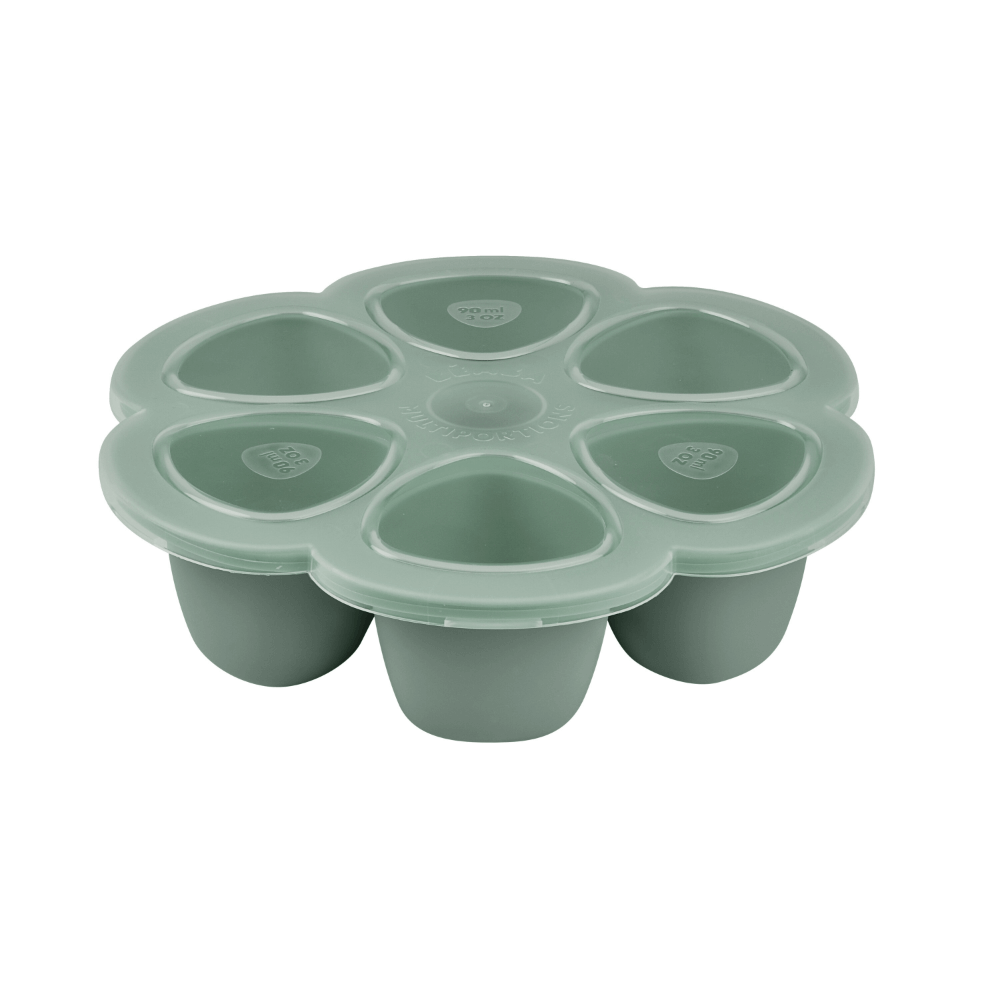 Beaba Silicone Multiportion Tray with Airtight Lid for Baby Food Storage - Ideal Container for Storing Snacks & Baby Meals, Easy Grip, Freezer & Microwave Safe, 6 Servings of 90ml Each