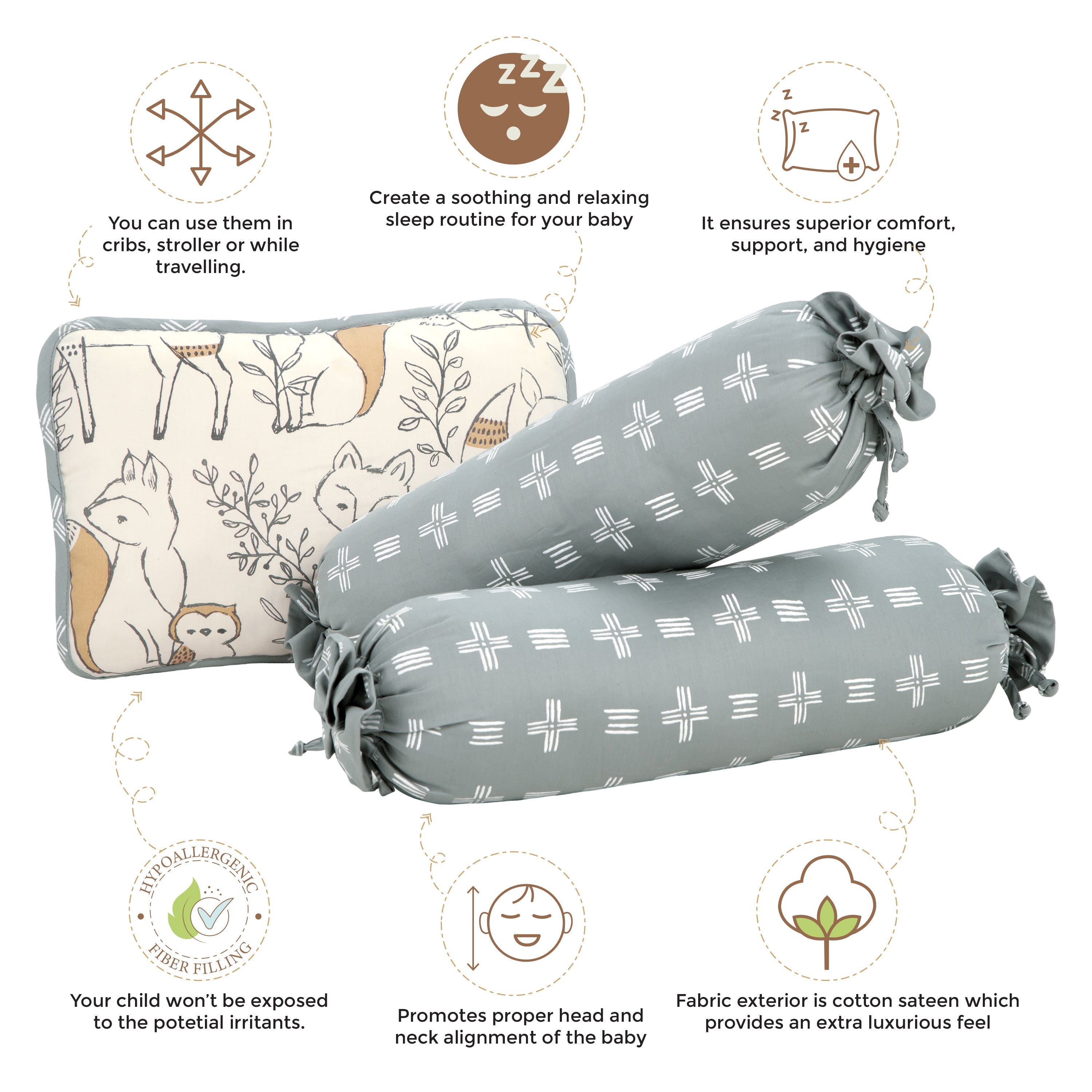 Crane Baby Pillow and Bolster Set - Ezra Animal