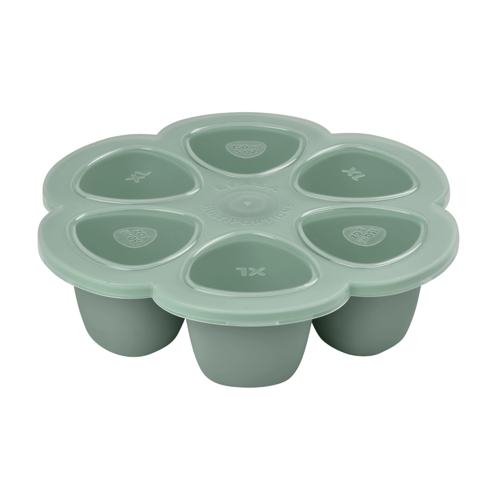 Beaba Silicone Multiportion Tray with Airtight Lid for Baby Food Storage - Ideal Container for Storing Snacks & Baby Meals, Easy Grip, Freezer & Microwave Safe, 6 Servings of 150ml Each