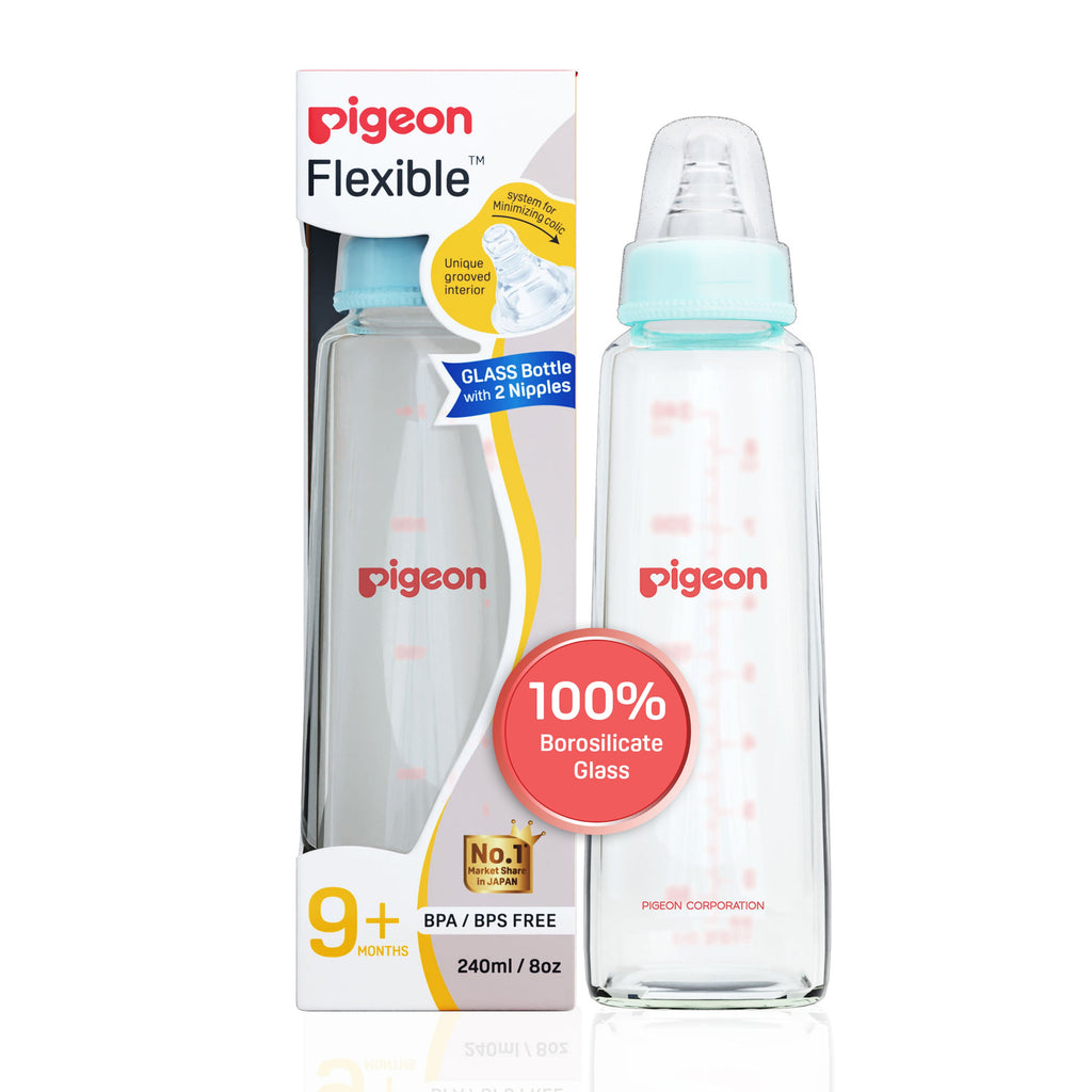 Glass Feeding Bottle 240ml with Add Nipple L