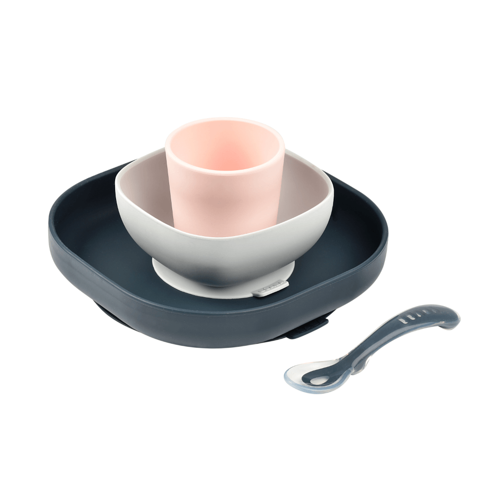Beaba Silicone 4 Piece Baby Meal Set – Suction Plate, Suction Bowl, Anti-Slip Cup & 2nd Stage Spoon, Non-Slip, Unbreakable, Easy to Clean, BPA-Free Baby Feeding Set for Mess-Free Mealtime Essentials, 4M+