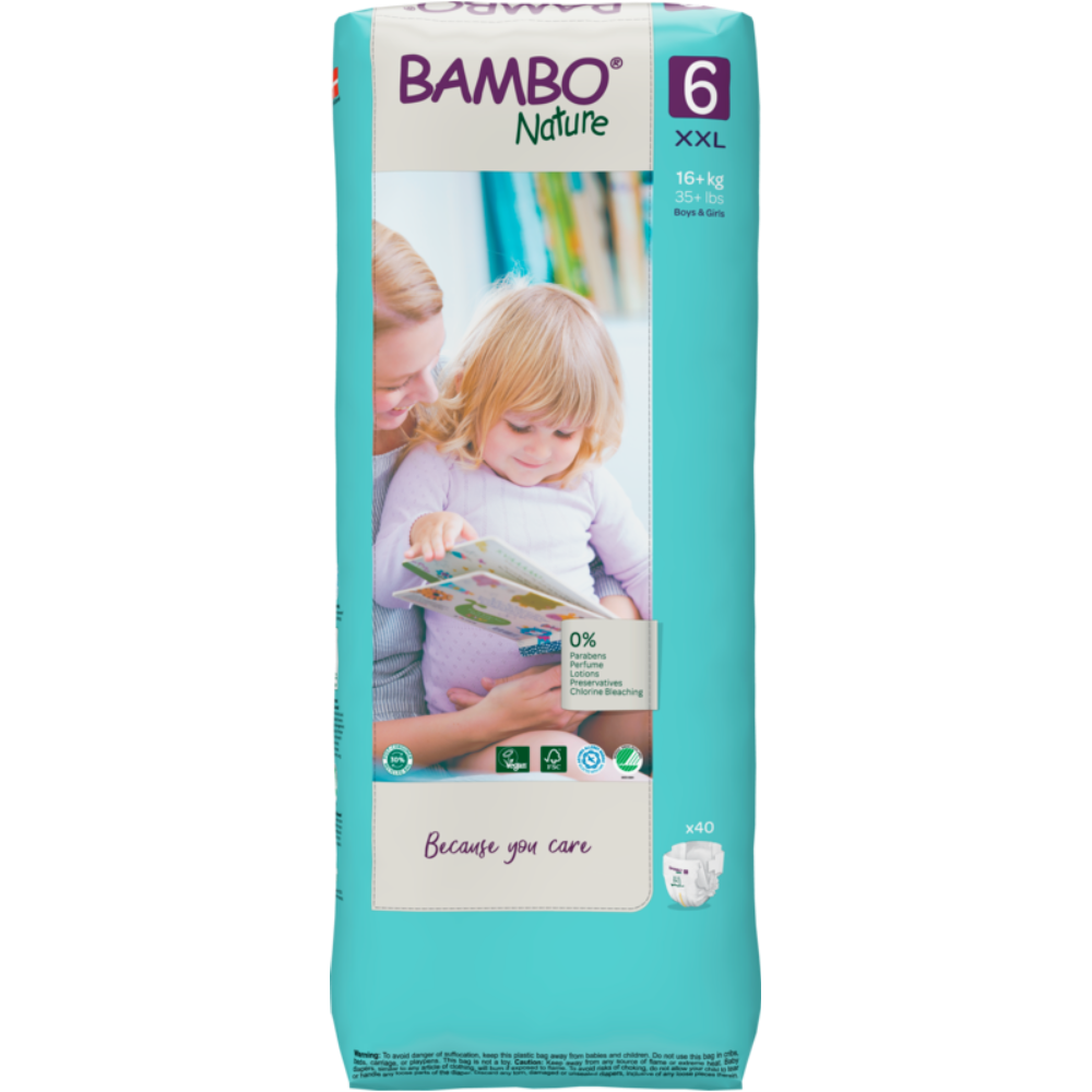 Bambo Nature Premium Baby Tape Diapers for Babies, XXL Size (16+ Kgs), Super Absorbent, Breathable, Extra Soft, Dermatologically Tested, Hypoallergenic Infant Nappies With Wetness Indicator