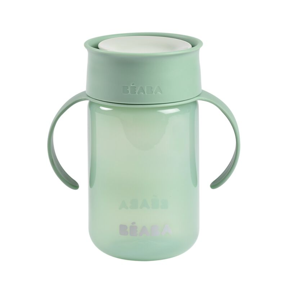 Beaba 360° Baby Learning Cup with Anti-Drip Disc, Patented Anti-Leak System, Dual handle & Spillproof Sippy Cup for Toddlers, Lightweight & Easy Grip Removable Handles, with Hygienic Lid, 340 ml, 12 Months+