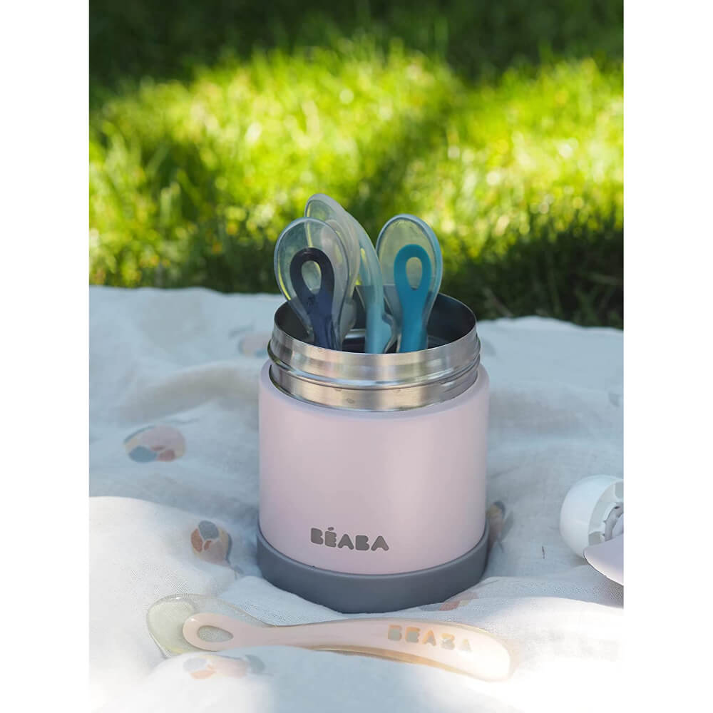 Beaba 2nd Stage Silicone Spoon - Set of 4, Baby Led Weaning Self Feeding Training Spoon with Ultra Soft Tip, Gum Friendly, Ergonomic Handles, BPA Free, 8m+