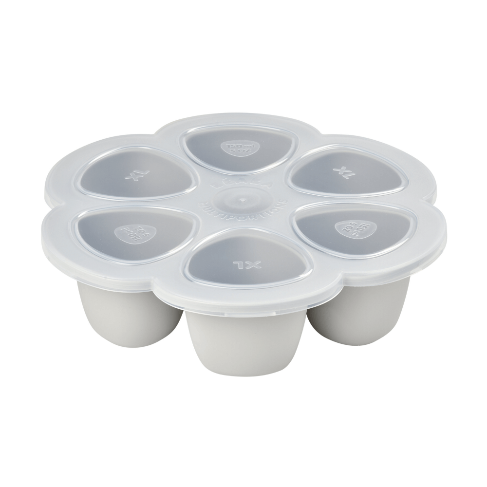 Beaba Silicone Multiportion Tray with Airtight Lid for Baby Food Storage - Ideal Container for Storing Snacks & Baby Meals, Easy Grip, Freezer & Microwave Safe, 6 Servings of 150ml Each