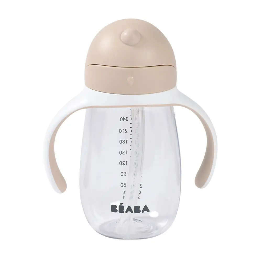 Beaba 2-in-1 Baby Sipper Water Bottle, Anti Spill Sippy Cup with Soft Silicone Straw for Toddlers, Kids, 100% Waterproof, Easy to Open, Removable Handles, Tritan and Silicone - 300 ml, 8m+