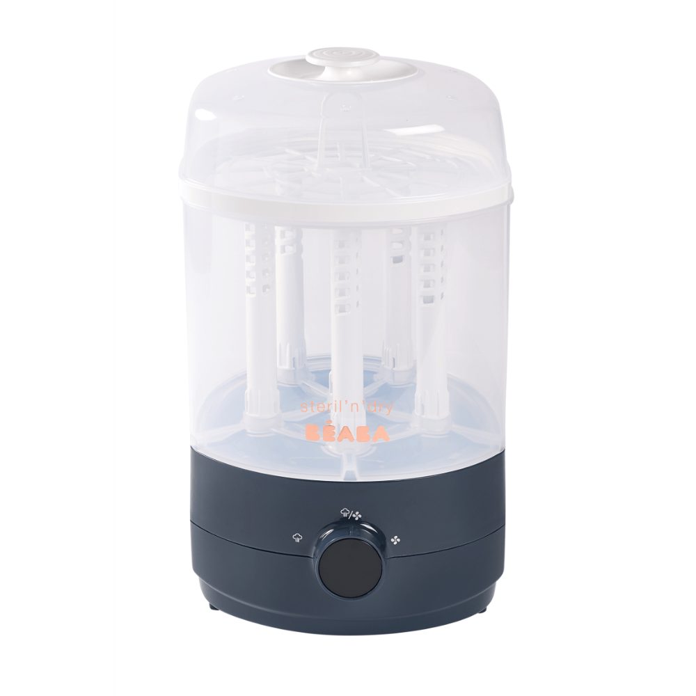 Beaba 2-in-1 Baby Bottle Sterilizer and Dryer, Fast 8-Min Steam Sterilization, Eliminates 99.9% Bacteria, 3 Modes – Sterilize, Dry or Both, Large Capacity for 6 Bottles & Accessories, Night Blue, 0m+