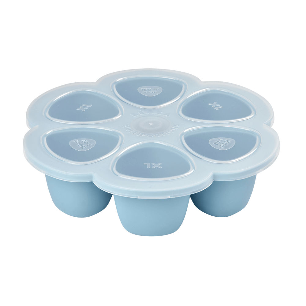 Beaba Silicone Multiportion Tray with Airtight Lid for Baby Food Storage - Ideal Container for Storing Snacks & Baby Meals, Easy Grip, Freezer & Microwave Safe, 6 Servings of 150ml Each