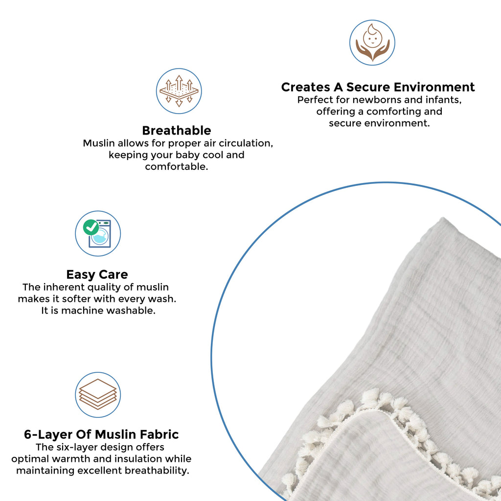 Crane Baby 6 Layer Muslin Blanket Moonstone - Grey