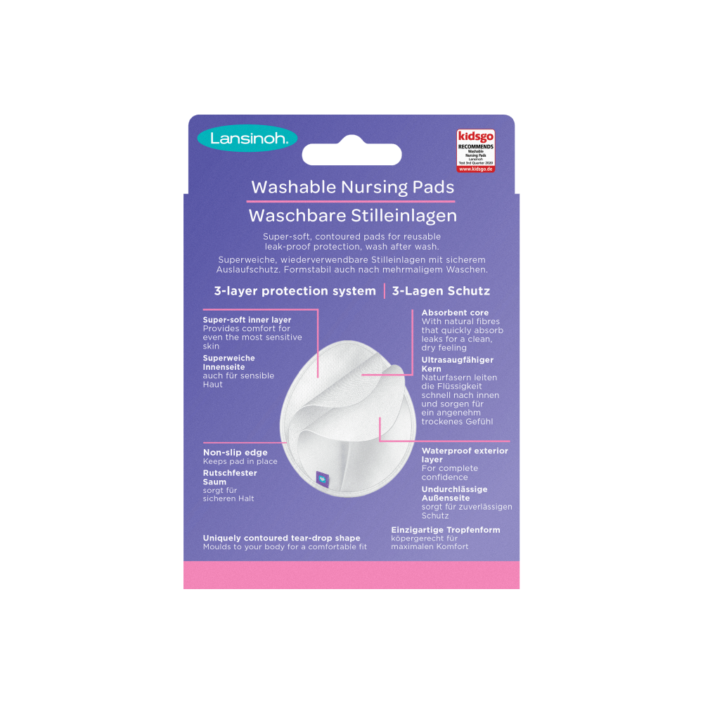 Lansinoh Washable Nursing Pads for Breastfeeding Moms - 4 Reusable Breast Pad for Every Day and Night Use, Quick & High Absorption, Includes Mesh Wash Bag (White)
