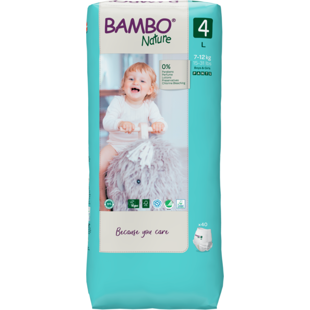 Bambo Nature Premium Baby Pants Diapers for Babies, Large Size (7-12 Kgs), Super Absorbent, Breathable, Extra Soft, Dermatologically Tested, Hypoallergenic Infant Nappies With Wetness Indicator