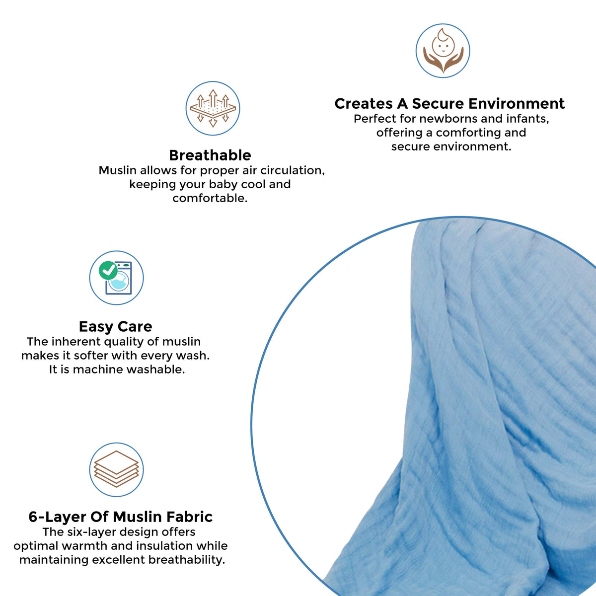 Crane Baby 6 Layer Muslin Blanket Capri - Blue