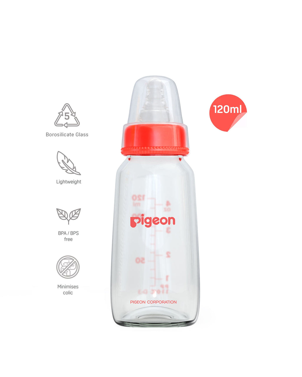 Glass Feeding Bottle 120ml with Add Nipple S