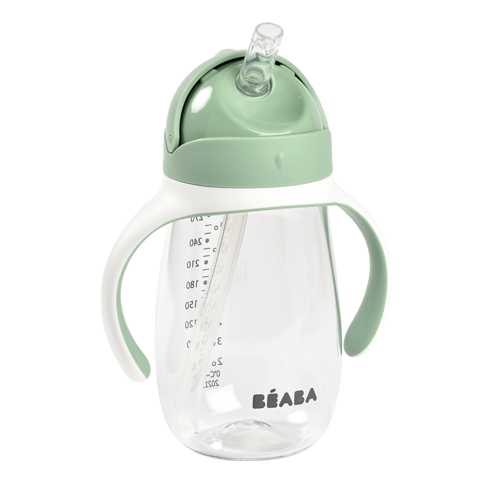 Beaba 2-in-1 Baby Sipper Water Bottle, Anti Spill Sippy Cup with Soft Silicone Straw for Toddlers, Kids, 100% Waterproof, Easy to Open, Removable Handles, Tritan and Silicone - 300 ml, 8m+