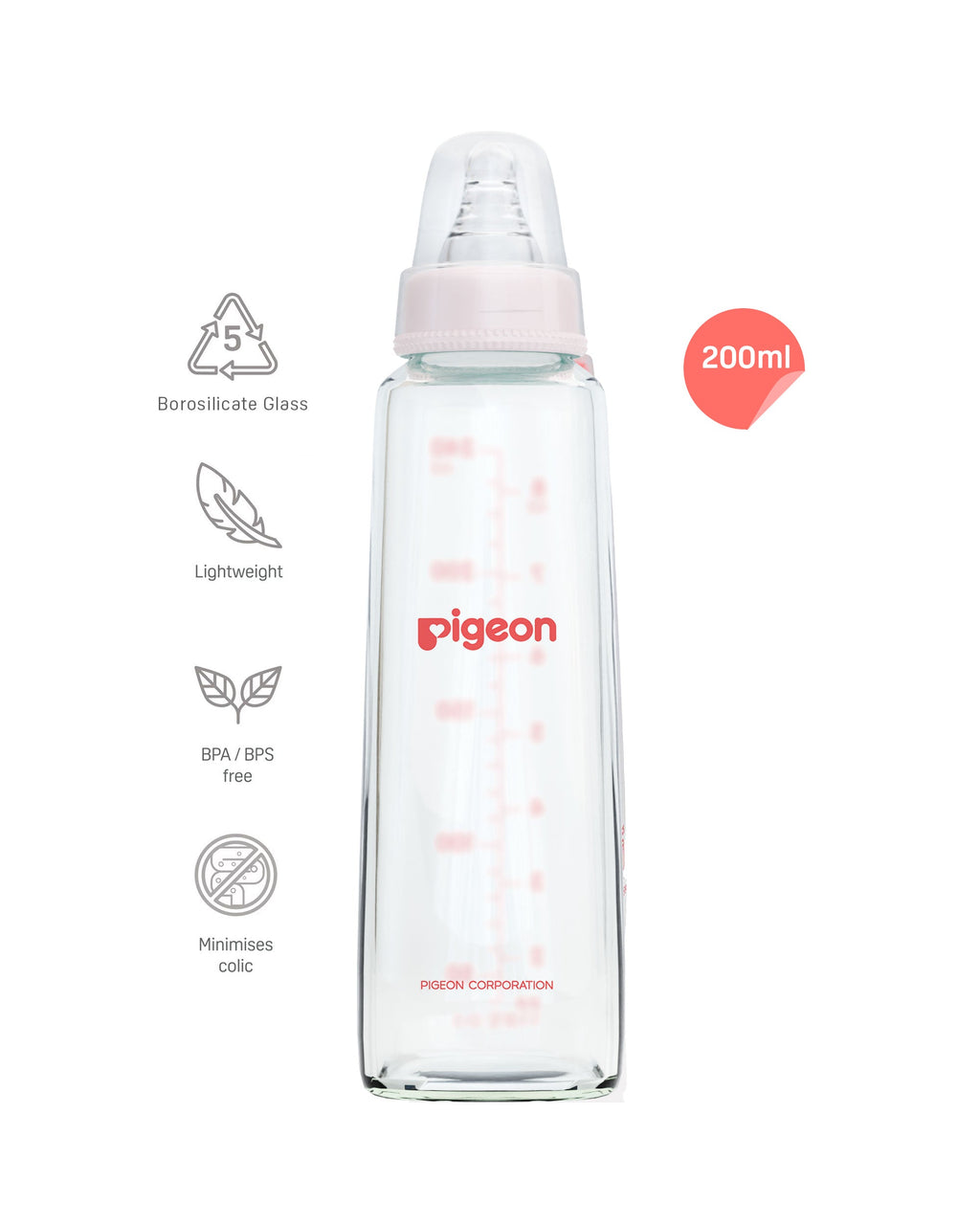 Glass Feeding Bottle 200ml with Add Nipple M